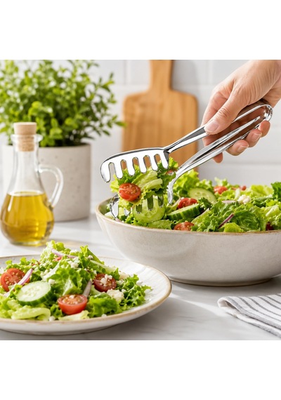 Paslanmaz Çelik Maşa, Salata Makarna Mutfak Maşası 20 Cm, Mutfak Seti, Premium Kalite, Tek Parça Yapı Çok Renkli