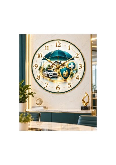 Sigorta Temalı Duvar Saati 45 Cm Sigorta Acentesi Ev Araç Kasko Ofis Uv Baskı Sessiz Akar Mekanizma 984 Çok Renkli
