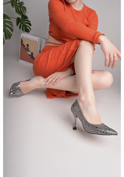 Nesilshoes Nesil Shoes Özma 500 Platin Taşlı Topuklu Kadın Stiletto