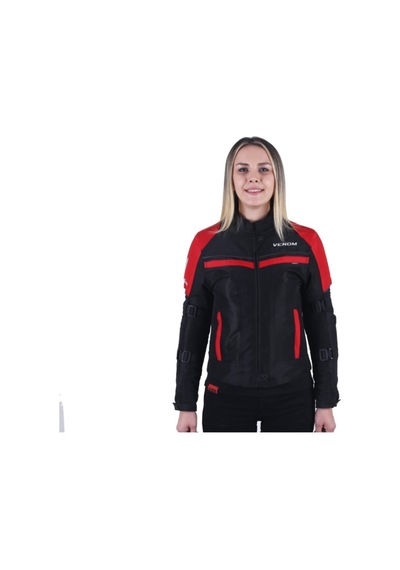 Venom Dynamic Pro Siyah Kırmızı Kadın 4 Mevsim Motosiklet Montu