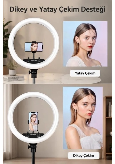 Özel Üretim Halka Lamba Masa Lambası Stüdyo Işığı Işıklı Selfie Çubuğu 2.1m 14 Inc Mj36 Beyaz