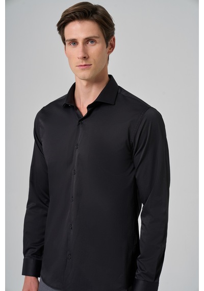 Morven Erkek Siyah Basic Düz Desen İtalyan Yaka Slim Fit Gömlek 26mc004002001 Siyah