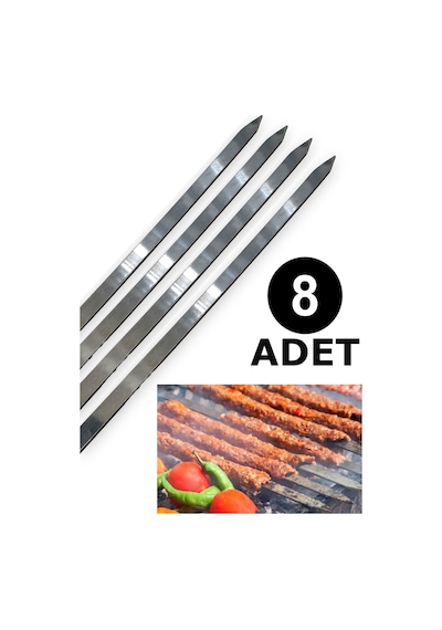 Paslanmaz Çelikten (Krom) 3mm Adana Kebab Şiş 2.5cmx60cm (8 Adet)