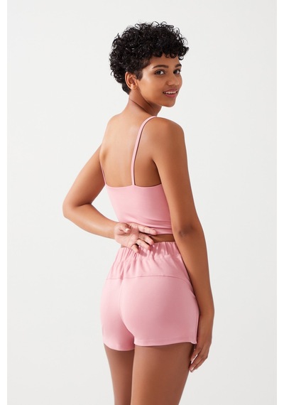 Los Ojos Kadın Pembe Cepli Beli Lastikli Basic Fit Spor Şort Shorts Pembe