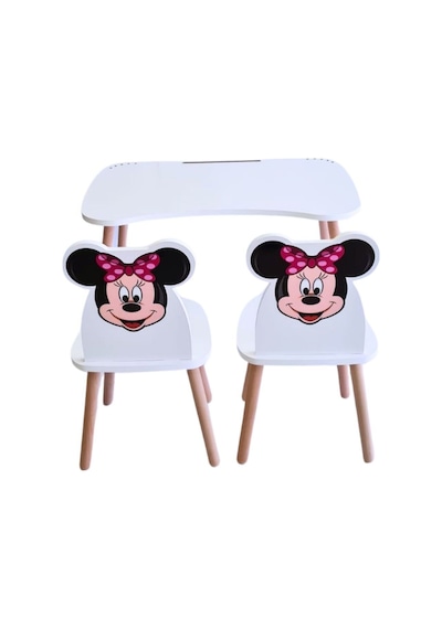 Liva Ahşap Çocuk Aktivite 1 Masa 2 Sandalye Takımı 4-12 Yaş Minnie Mouse Çok Renkli