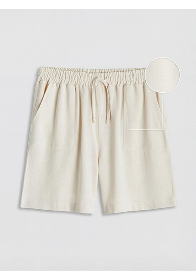 Lcw Everyday Bej Beli Lastikli Keten Görünümlü Kadın Şort