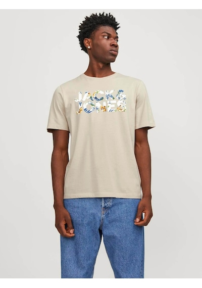 Jack & Jones Erkek T-shirt Bej 12250683 Jjejeff Corp Logo Tee Ss O-neck Sn 24yw21000005 W21047 Bej