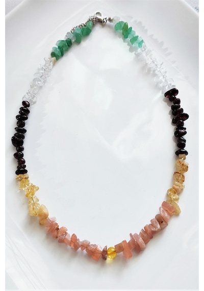 Badeaccessories Kehribar,lal,kristal Kuvars,güneş Taşı,,sitrin Kırıktaş Kolye Çok Renkli
