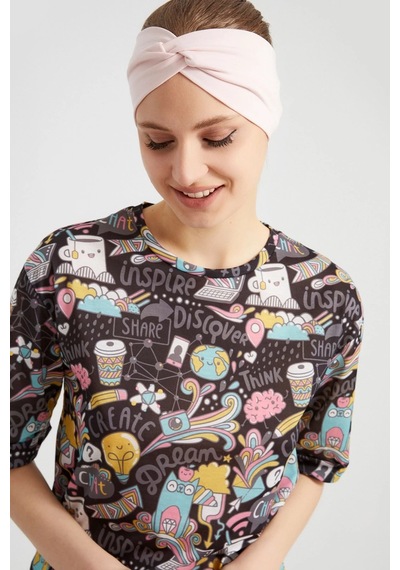Kadın Çapraz Bağlamalı Pamuklu Penye, Kaymaz, Yumuşak, Esnek, Saç Bandı Bandana Pudra