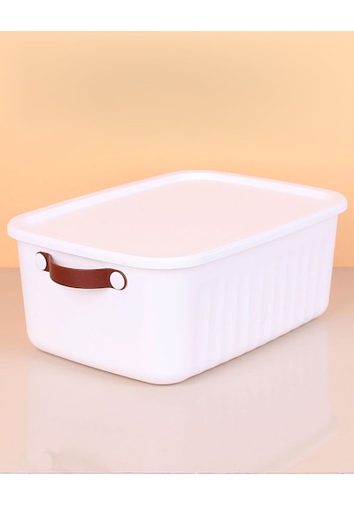 1 Adet 10 Litre Saklama Kabı, Çok Amaçlı Düzenleyici Kapaklı Kutu, Dekoratif Saklama Kutusu, 35x25x15cm - Beyaz