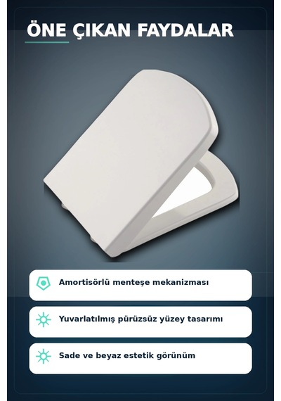 Sessiz Amortisörlü 44x35 Cm Beyaz Kare Klozet Kapağı - Yavaş Kapanan Mekanizma Bx-313437 Çok Renkli