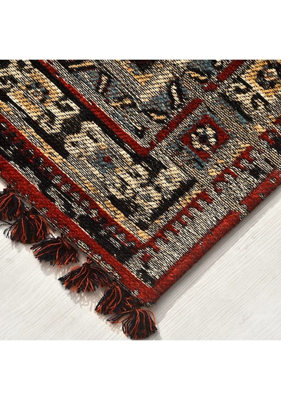 Narhan Nostaljik Kırmızı Saçaklı Kilim Dokulu Robot Süpürgeye Uyumlu Oturma Odası Salon Halısı