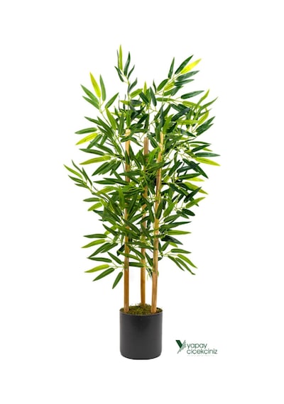 Yapay Çiçekçiniz 2 Adet Gri Saksıda Çim Detaylı 100 Cm Yapay Benjamin Ve Yapay Bambu Ağacı