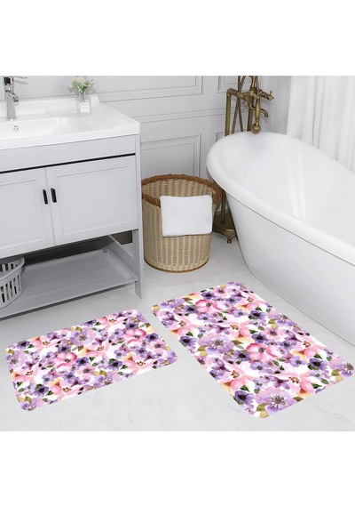 Rovigo Home Baskılı Kaymaz Taban 2 Li Banyo Paspas Takım Rvg5064-100X60-60X50 Çok Renkli
