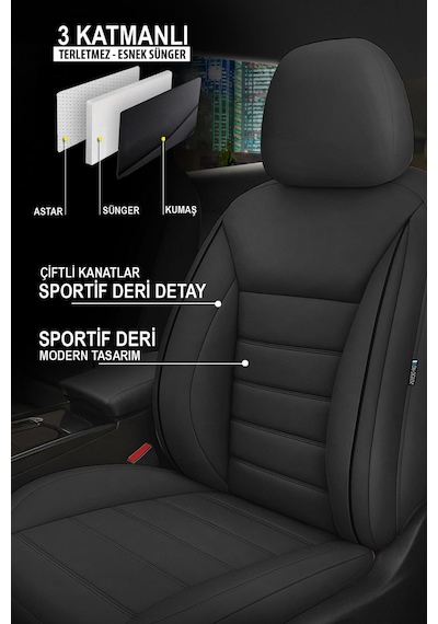 Jet Deri Oto Koltuk Kılıfı- Toyota Corolla-auris-yaris İle Uyumlu Siyah