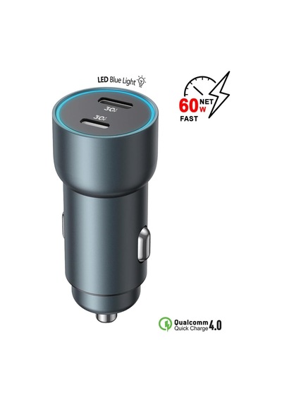 Lexroo Araç Şarj Aleti Çakmaklık 60w Lightning Ve Type-c Çift Portlu Standart