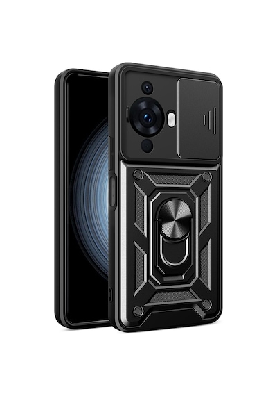 Zore Huawei Nova 12s Uyumlu Kılıf Magnetik Standlı Kamera Korumalı Nvth Sürgülü Vega Kapak-siyah