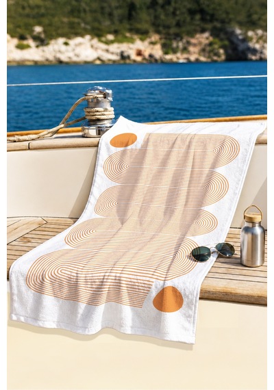 Soyut Geometrik Çizgili Modern Plaj Havlusu - Bohem Turuncu Beyaz Hızlı Kuruyan Mikrofiber Havlu Çok Renkli