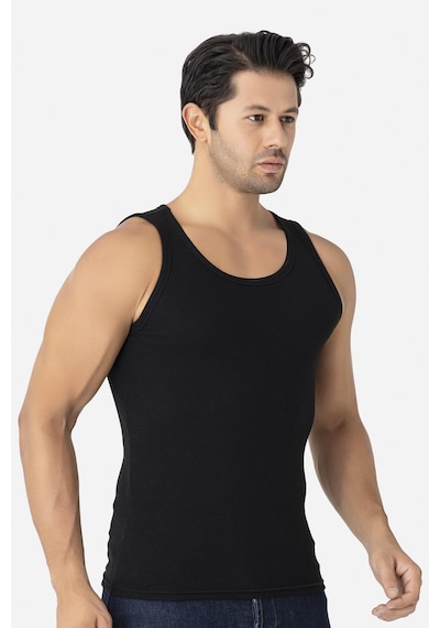 Arma Yıldız Erkek Siyah Fitilli Atlet Pamuklu Likralı Kaşkorse Halter Yaka Slim Fit Atlet Siyah