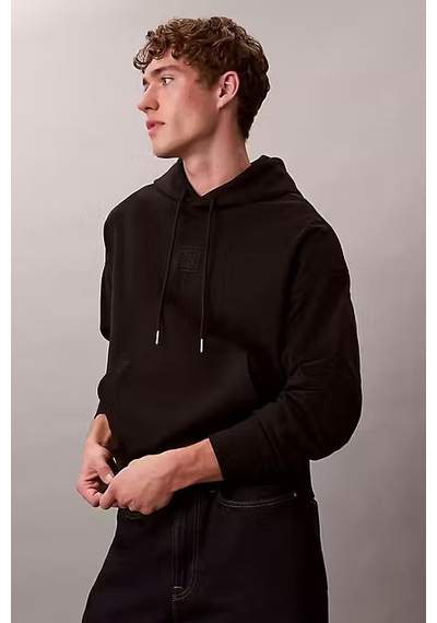 Calvin Klein Erkek Regular Fit Premium Terry Kapüşonlu Sweatshirt - Siyah Black