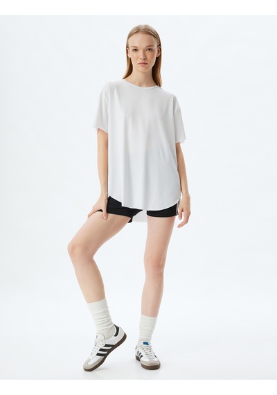 Koton Spor Tişört Oversize Bisiklet Yaka Kısa Kollu Beyaz 5wak10202nk Beyaz