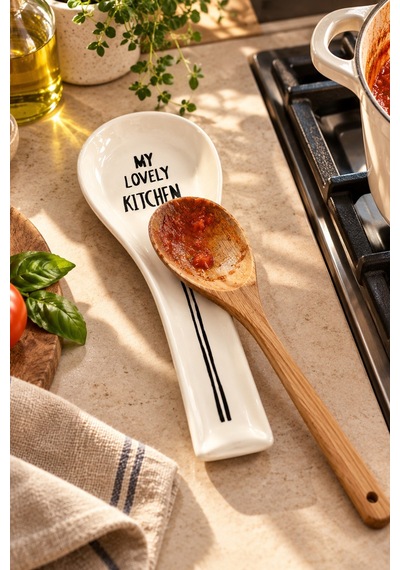 Porsima 590 Hand Made 27 Cm Porselen Kaşık Altlığı - Tezgah Üstü Mutfak Organizer Stand