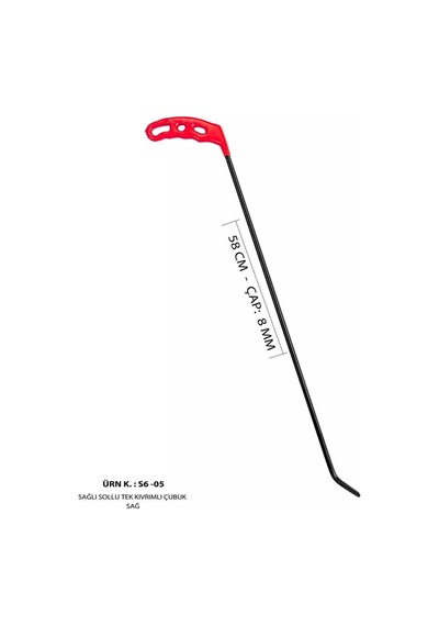 58 Cm 8 Mm Çap Sağlı Sollu Tek Kıvrımlı Sağ Boyasız Göçük Düzeltme Çubuğu, Pdr Çubuk - S6-05