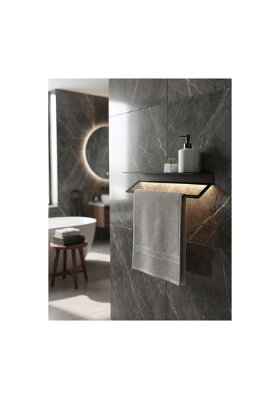 Premium Seri , Modern Paslanmaz Metal Banyo Havluluğu Ve Organizer Raf Siyah