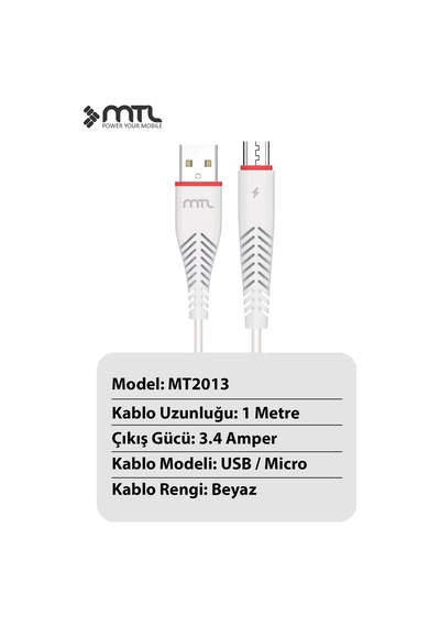 3.4a Usb To Micro Usb Silikon Hızlı Şarj Ve Data Kablosu 1 Metre Mt2013