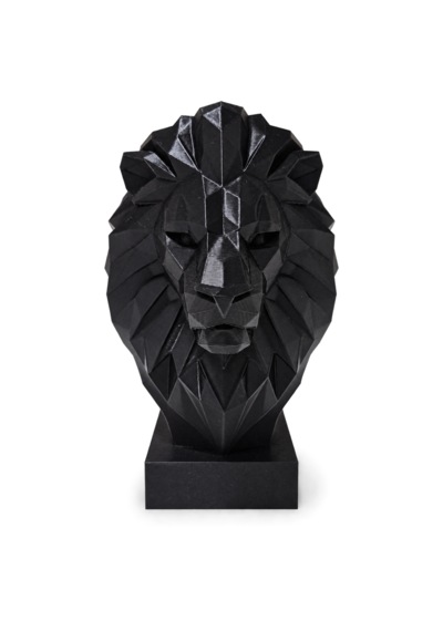Dekoratif Low Poly Aslan Büstü 15 Cm Siyah 3d Baskı Modern Masaüstü Biblo Heykel .