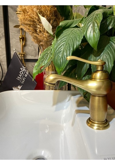 İsaoğlu Yapı Antik Gold Lavabo Bataryası Antik Lavabo Musluğu Country Tasarım Mat Gold Batarya Gold