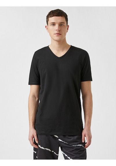 Koton Slim Fit Basic Tişört Siyah 2sam10389hk Siyah