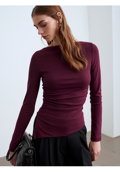 Dilvin 32198 Kayık Yaka Büzgülü Top-bordo Bordo