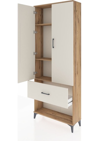 Arges Dolap 3 Raflı Tek Çekmeceli 2 Kapaklı 88x30x221 Çam-aytaşı Çam