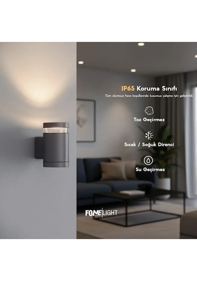 FoneLight Gala Mono Camlı 12,5 cm Tek Yönlü LED Duvar Apliği Antrasit Alüminyum IP65 Bahçe Cephe Dış Mekan Aydınlatması 7W 3000K