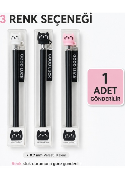 Bakgelal Kedi Figürlü Versatil Kalem Sevimli Tasarım 0.7 Mm Mekanik Kurşun Kalem - 9054420095994 Parlak Siyah