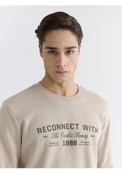 Lcwaıkıkı Classic Bej Bisiklet Yaka Erkek Kalın Sweatshirt