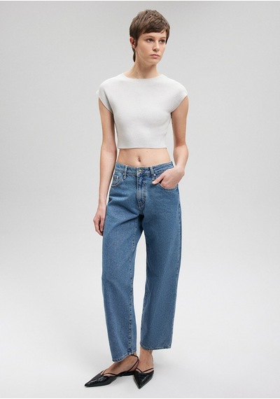 Mavi - Gri Crop Triko Top 1710426-86685 Gri