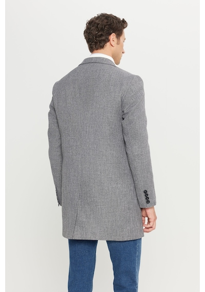 AC&Co / Altınyıldız Classics Erkek Antrasıt Standart Fit Normal Kesim Mono Yaka Desenli Kapak Cepli Palto Antrasit
