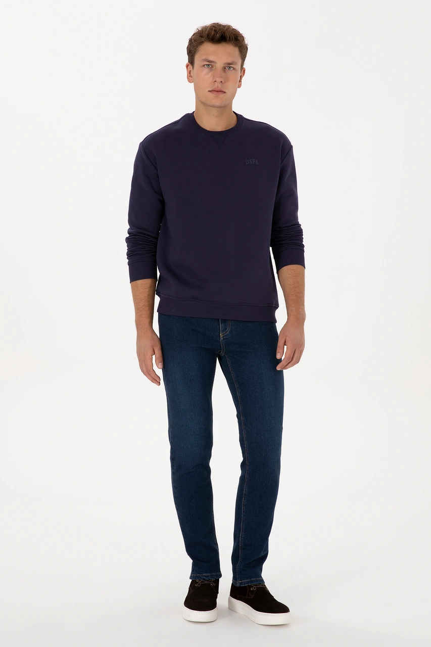 U.S. Polo Assn. Erkek Comfort Fit Bisiklet Yaka Şardonlu Mürdüm Basic Sweatshirt 50313757-VR074