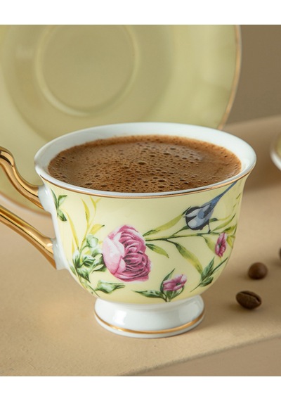 English Home Vanilla New Bone China 4 Parça 2 Kişilik Kahve Fincan Takımı Açık Sarı Açık Sarı