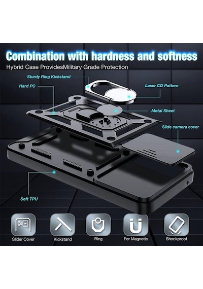 Xiaomi 12T Pro Uyumlu Tank Kılıf Yüzüklü Standlı Extra Koruma Zırhlı Outdoor Kapak - Siyah