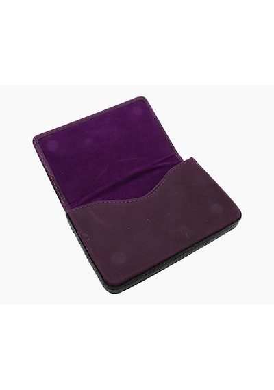Westpolo Eskitme Hakiki Deri Unisex Tek Bölmeli Kartlık - Mürdüm-siyah