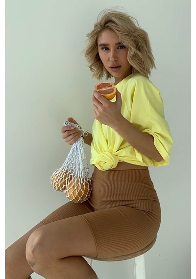 Sarı Oversize Basic Kadın Tişört Sarı