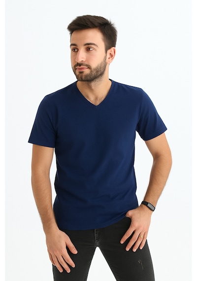 Sermoda Erkek Slim Fit V Yaka Tişört - Dar Kesim Basic Günlük T-shirt Lacivert