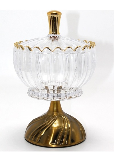 Metal Ayaklı Kristal Cam Şekerlik Gold Detaylı Sunumluk Alk4871 A