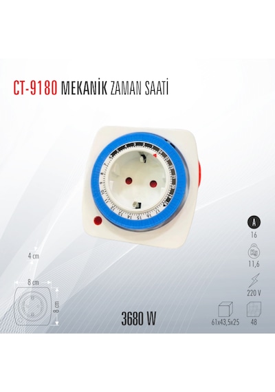 Cata Ct-9180 Mekanik Zaman Saatli Priz
