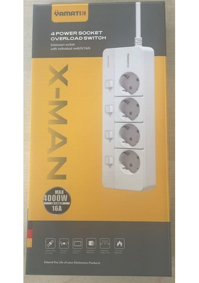 Ayt Yamatik X-man-104 A-class 4 Lü Ayrı Anahtarlı 2 Metre Akım Korumalı Grup Priz 1400 Joule Uzatma Kablosu 2 M