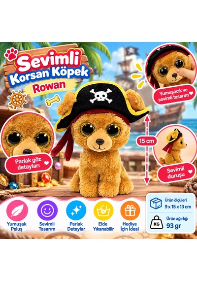 Ty Beanie Boos Peluş Korsan Köpek Rowan 15 Cm Nhr
