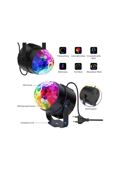 Disko Topu, Parti Işıkları Disko Işıkları 6w Dj Işıkları 7 Renk Uzaktan Kumandalı Ses Aktif Rgb Müzik Kontrollü Sahne Işıkları Döner Noel, Bar, Ktv, Araba, Dj İçin Disko Topu - 2 Adet